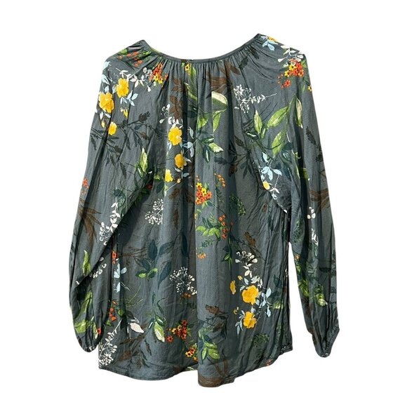 Allison Joy Top Blouse Women Small Floral Print 3/4 Sleeve Green Lightweight - Picture 2 of 12